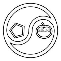 Sacred chao Cau chaos discordianism discordia symbol parody of religion contour outline line icon black color vector illustration image thin flat style