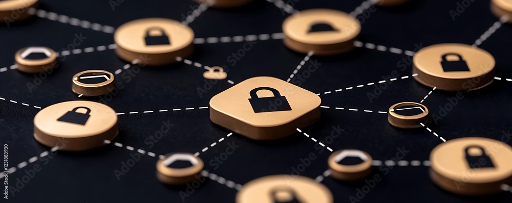 Poster interconnected network security nodes with padlock icons