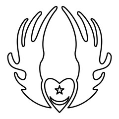 Inyyyati's tugy wing heart Universal Sufism symbol contour outline line icon black color vector illustration image thin flat style