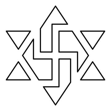 Raelism symbol David star of the galaxy Raeliteli contour outline line icon black color vector illustration image thin flat style