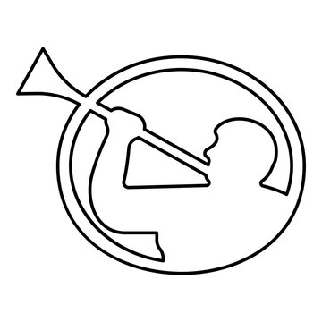 Mormon symbol Church of Jesus Christ of Saints of Last Days Angel of Mormonism sign Moroni religion Morony man blowing trumpet silhouette contour outline line icon black color vector illustration 