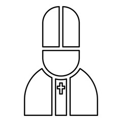 Pope catolic Man Church bishop contour outline line icon black color vector illustration image thin flat style