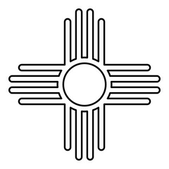 Zia symbol ancient sun emblem element of New Mexico flag contour outline line icon black color vector illustration image thin flat style
