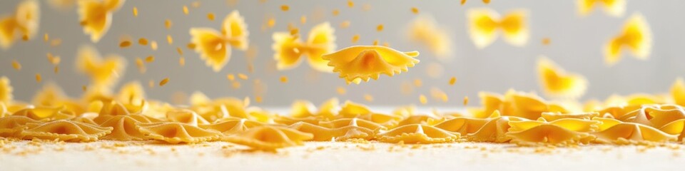 Pasta flying through the air in a dynamic motion, great for food or cooking themes