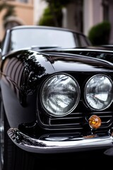 Fototapeta premium A close-up shot of a black car's headlights, great for use in automotive or transportation-themed contexts