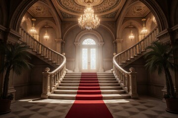 Obraz premium Grand Staircase with a Red Carpet