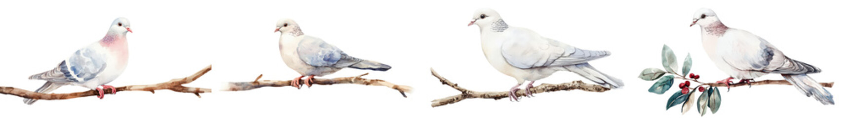 Obraz premium Group of Doves or Pigeons Perched on Branches in Calm Natural Environment with Foliage Peaceful Serene Wildlife Bird Scene