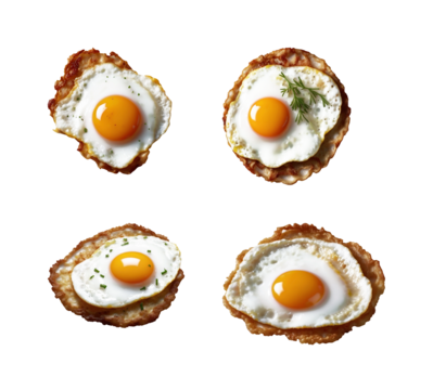 set of fried eggs isolated on transparent background