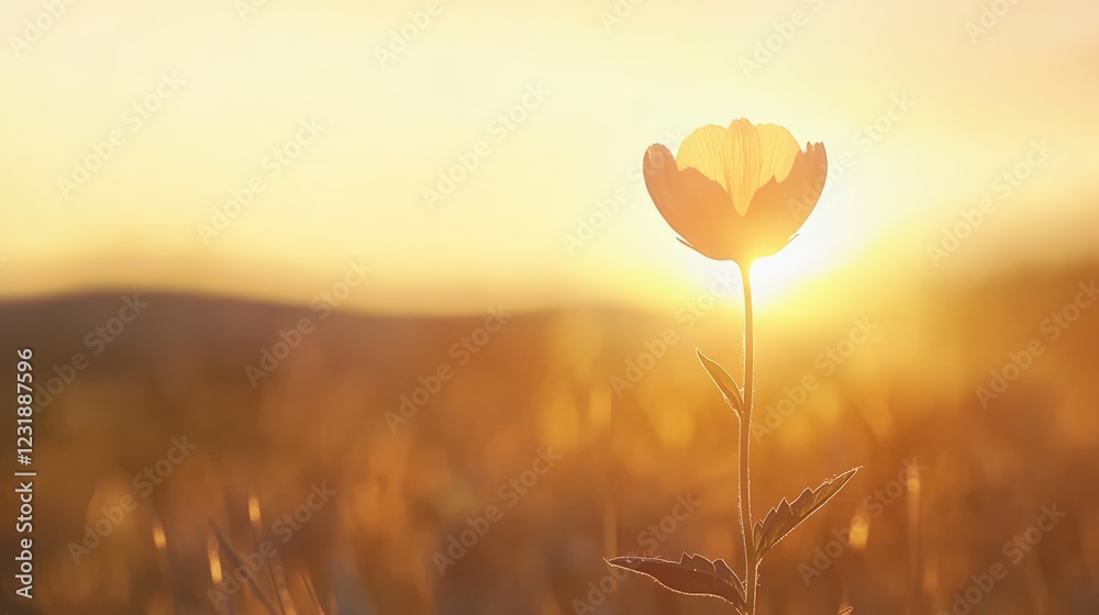 Aufkleber backlit flower growing in a field during golden hour, creating a picturesque scene of tranquility an