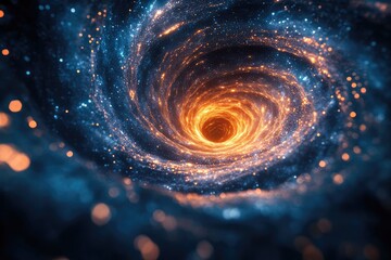 A starry vortex spiraling down into a glowing, cosmic well, the light from the stars creating a radiant, otherworldly glow.