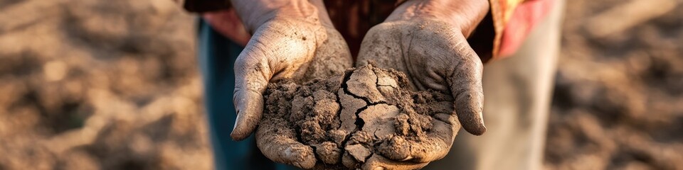 A person holds a handful of dirt, possibly for gardening or scientific purposes