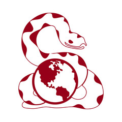 Vector illustration of snake with earth symbol. lunar year of the snake vector design template, isolated on white background