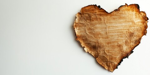 A wooden heart shape placed on a white surface