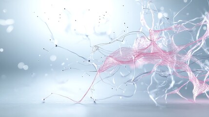 Futuristic abstract neural network with glowing connections on a light background. High-tech scientific concept.