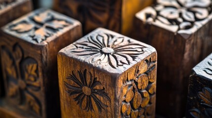 Close-up shot of a bunch of wooden blocks