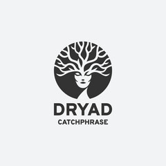 Dryad goddess logo design vector illustration in black and white style on a white background