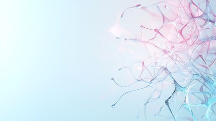 Naklejka premium Abstract neural network design in soft pink and blue, symbolizing connectivity and artificial intelligence advancements.