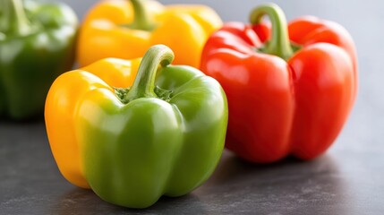Vibrant multicolour peppers arranged beautifully on a dark surface
