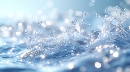 Sparkling water splash, bokeh background, purity concept