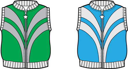 Kids Sleeveless Zipper Vest Design Template Green Blue Color Block