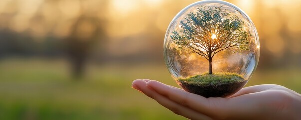 Tree Inside Glass Sphere Symbolizing Nature Preservation Concept
