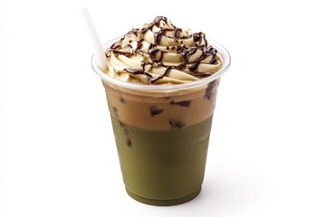 Ice matcha latte isolated on white background