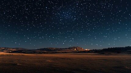 Starry Night Plains Landscape, Distant Lights