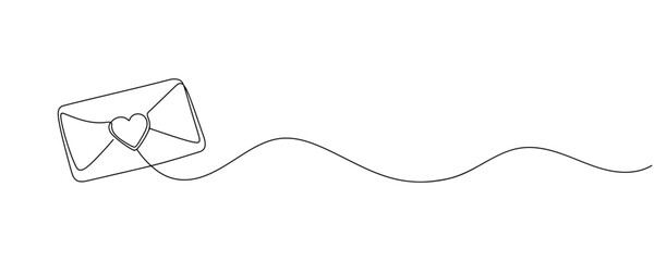 Heart love letter continuous one line art. Romantic love date relationship couple silhouette concept vector illustration