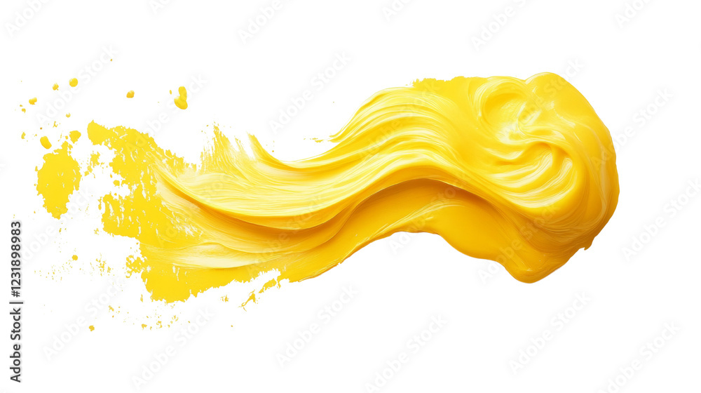 Poster a dynamic yellow paint stroke creates an abstract design against a black background showcasing textu
