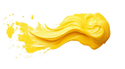 Fototapeta premium A dynamic yellow paint stroke creates an abstract design against a black background showcasing texture and movement.