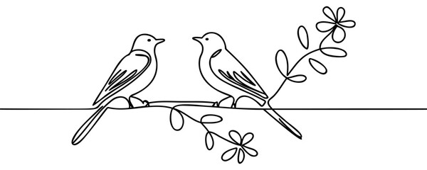 Bird on a branch. Continuous one line drawing.
