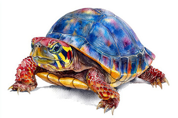 Fototapeta premium Vibrant watercolor painting of a colorful turtle.