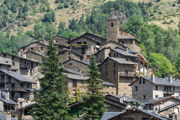 Panoramic view of the traditional mountain village of the Os de Civis in the province of Lerida,...
