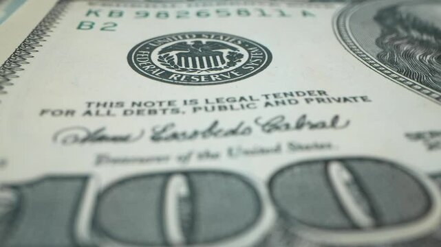 Hundred USD cash macro view. 100 Dollar Cash Stop Motion. Background Bill Sign USA Fiat Money. Hundred Dollar Closeup. Stop Motion Texture of 100 USD Bills. Concept Finance Business Investment Success