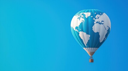 Blue Hot Air Balloon World Map Design Against Clear Sky