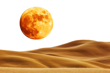 harvest moon rising over hills isolated on white transparent background