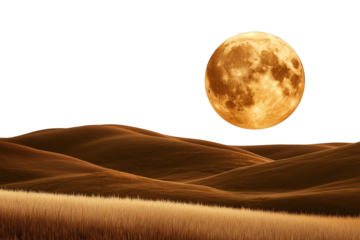 harvest moon rising over hills isolated on white transparent background
