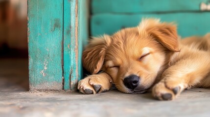 Puppy enjoys blissful slumber in cozy corner of the room
