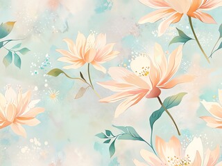 Peach Blossom Watercolor Floral Print: A Serene Oasis of Pastel Blooms