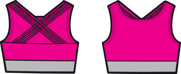 Pink Cross Back Sports Bra Fitness Apparel Design Template