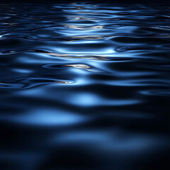 Dark blue abstract background. Reflection of light on a smooth surface of water with small waves.