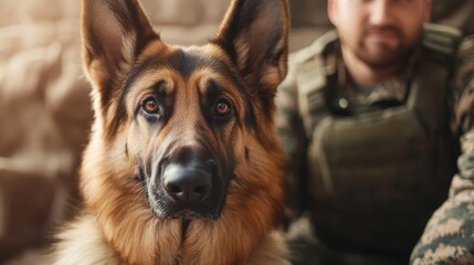 Military working dog with handler demonstrating loyalty and teamwork