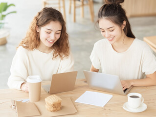Female entrepreneurs having a meeting in a cafe
