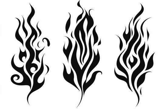 Unique black tribal flame designs ideal for tattoos or artwork featuring intricate curves and sharp edges