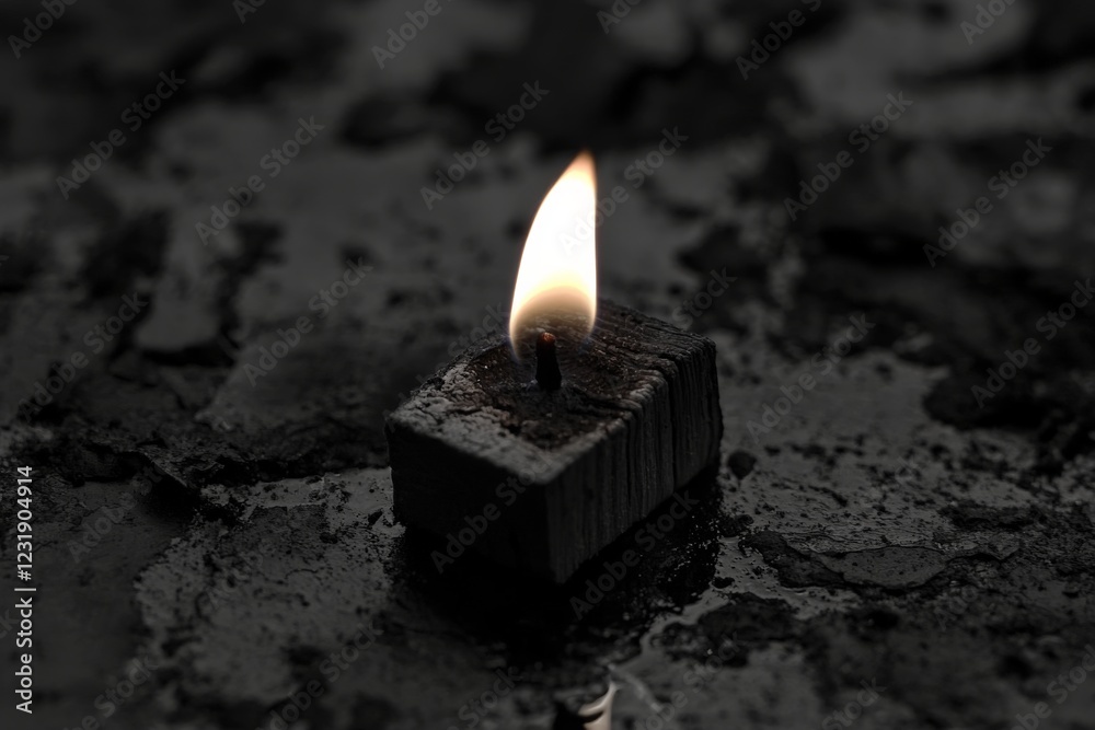 Aufkleber flickering candle flame on a dark reflective surface creates a serene atmosphere during a quiet even