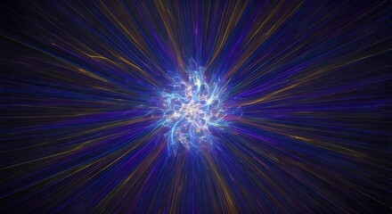 Fototapeta premium Explosive fractal patterns in radiant blues, purples, and yellows with high contrast, Ai Generated