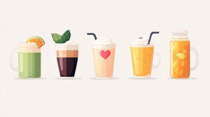 Vibrant digital illustrations of refreshing beverage varieties in modern drink culture