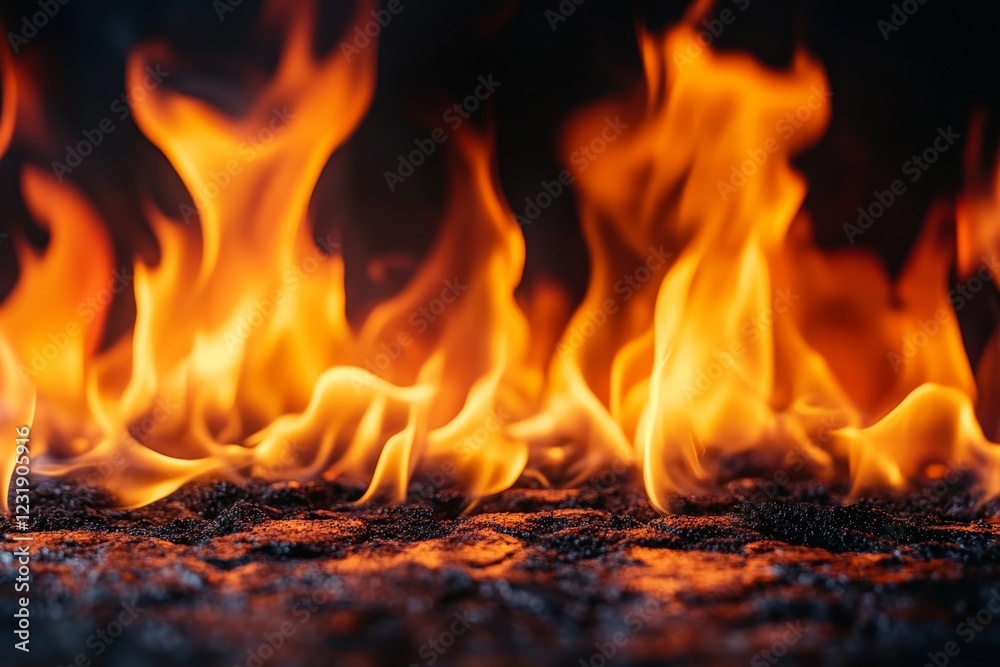 Leinwandbilder Flames dance over dark surface creating a mesmerizing and intense display of natural energy in a low-lit environment