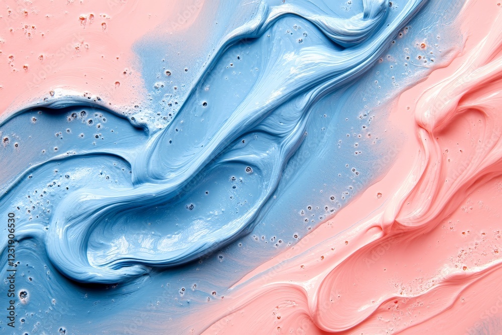 Poster Pastel paint swirls create an abstract texture with blue and pink hues on the surface
