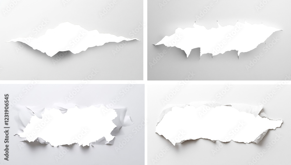Poster the image shows four different irregular holes torn in white paper against a white background.